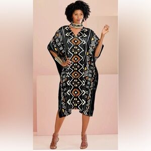Winlar Black and Orange Patterned Kaftan